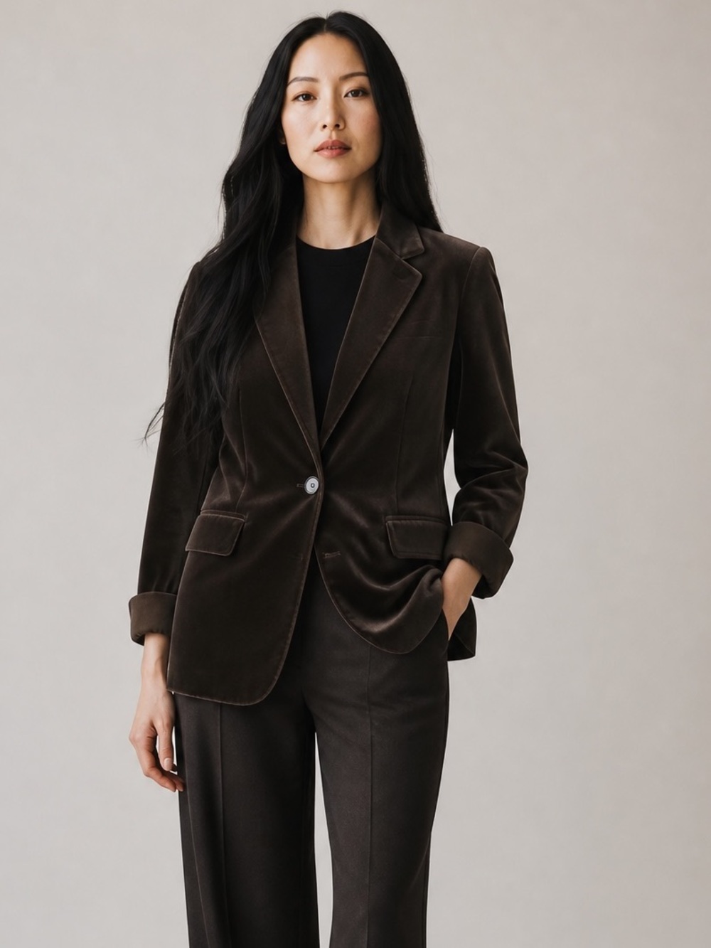 Attitude Black Velvet Blazer Women’s Size 12 Classic Career Jacket